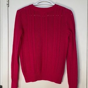 Pointelle knit long sleeve sweater